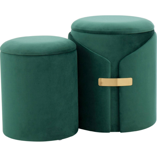 Dahlia Nesting Ottoman Set in Green Velvet w/ Gold Accents